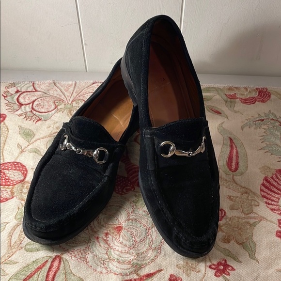 Allen Edmonds Lucca Black Suede and Silver Hoersebit Slip-On Loafers